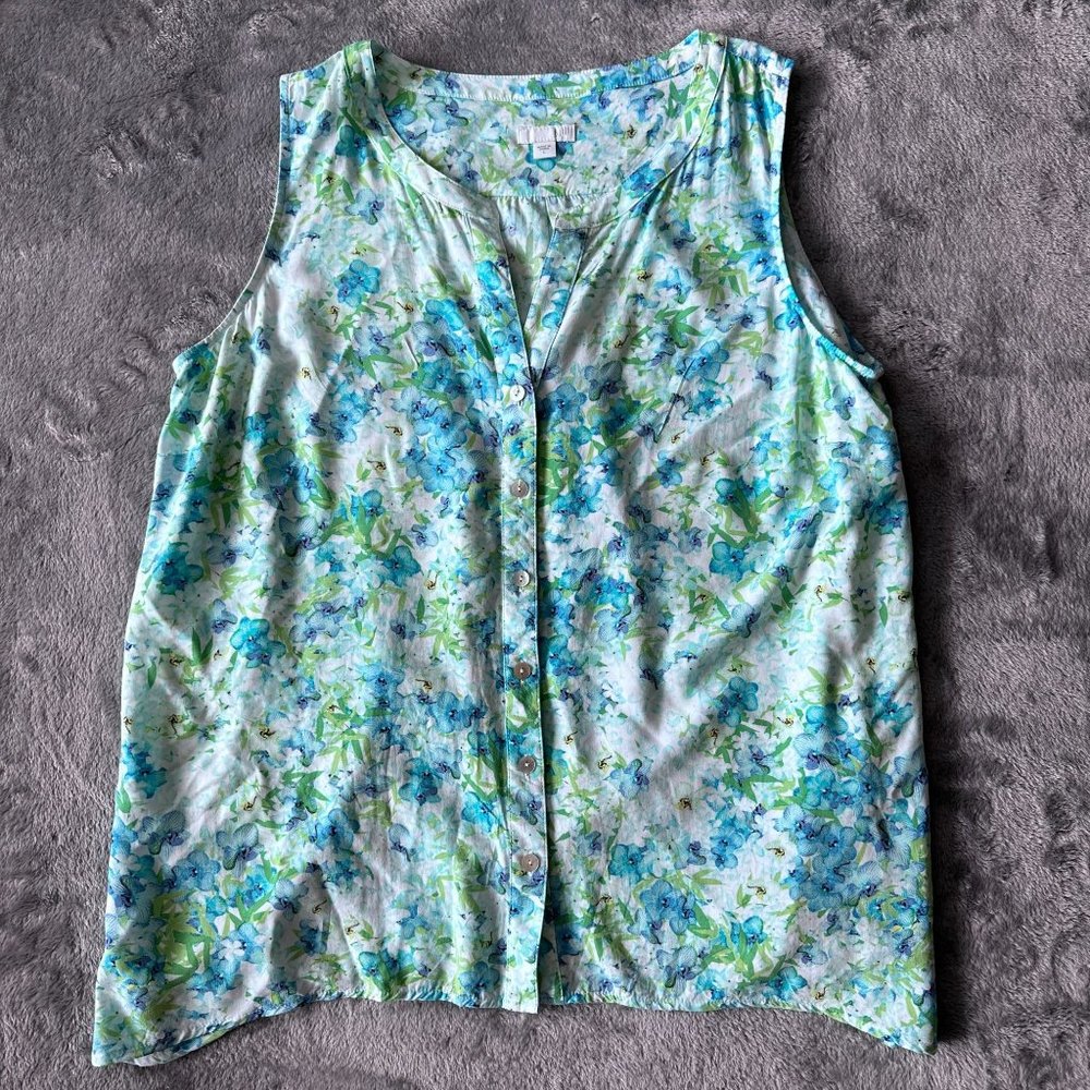 J. Jill Sleeveless Floral Blouse Tank Shirt Women's Size Large Blue